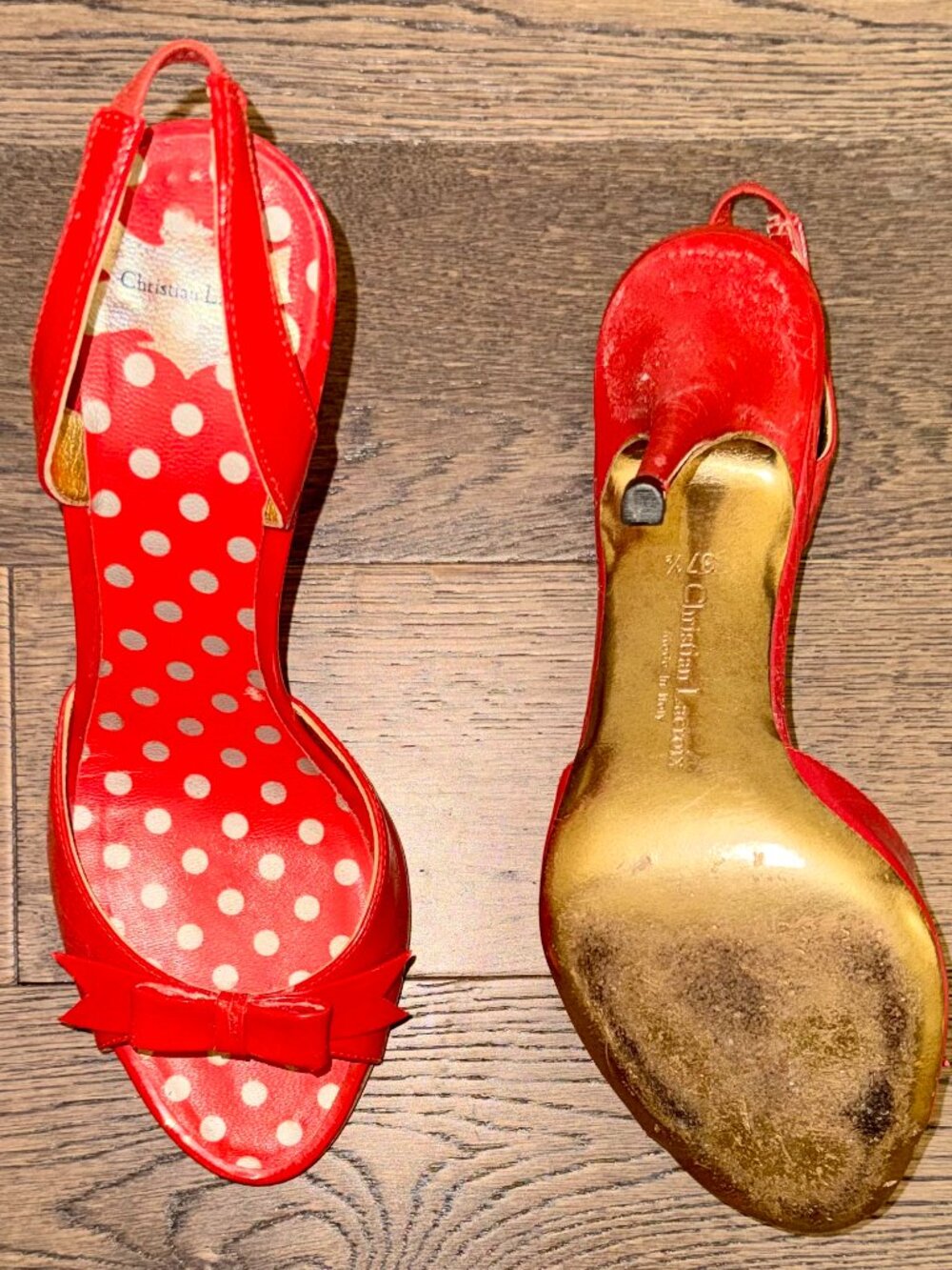 Christian Lacroix Patent Red Leather Bow Accents Slingback Heels - Picture 5 of 10